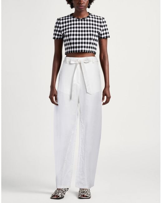 Pinko White Pants Cotton, Linen