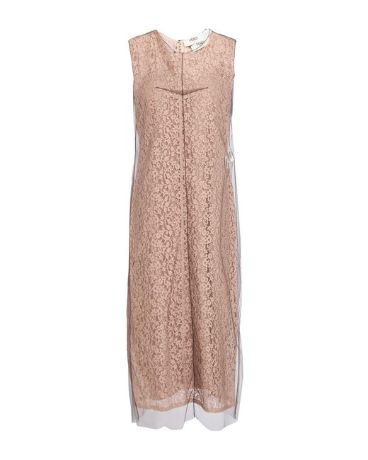 Fendi Natural Midi Dress Cotton, Polyamide