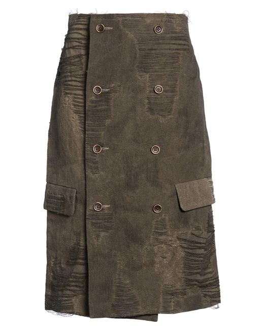 Uma Wang Green Midi Skirt Cotton, Linen