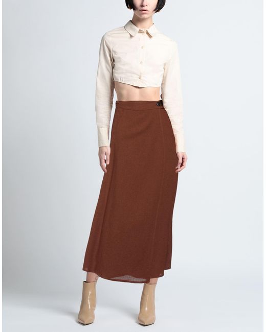 Pomandère Brown Maxi Skirt Wool, Viscose, Polyester