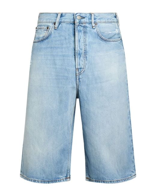 Acne Blue Denim Shorts Cotton, Cowhide for men