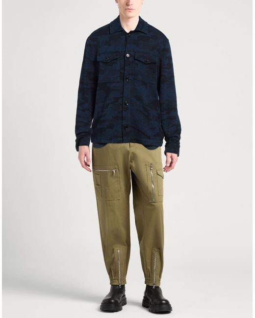 Dondup Blue French Terry Camouflage-Print Shirt for men