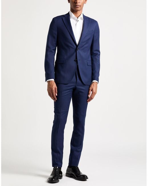 Paoloni Blue Suit Wool, Elastane for men