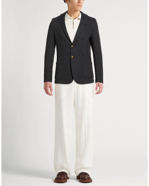 Paoloni Black Charcoal Blazer Wool, Polyamide for men