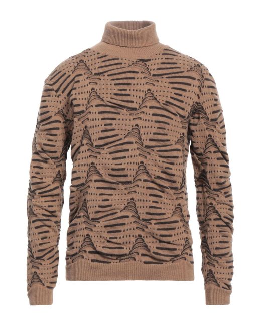 Daniele Alessandrini Brown Camel Turtleneck Wool, Polyamide for men