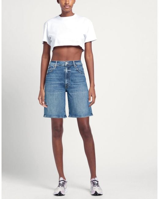 Mother Blue Superior Denim Shorts Cotton, Elastane