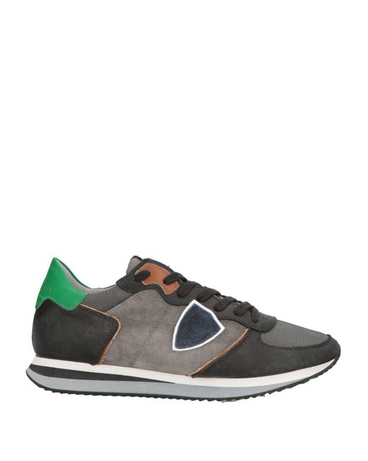 Philippe Model Green Charcoal Sneakers Leather, Textile Fibers for men