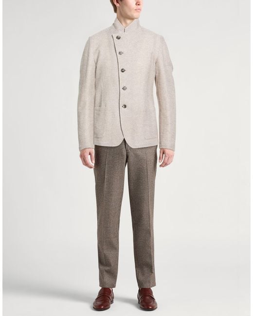 Emporio Armani White Taupe Blazer Linen, Cotton for men