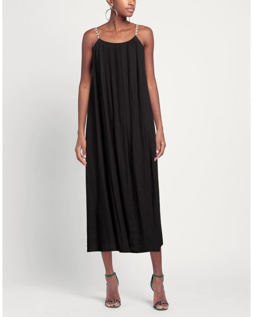 Compagnia Italiana Black Midi Dress Linen, Viscose