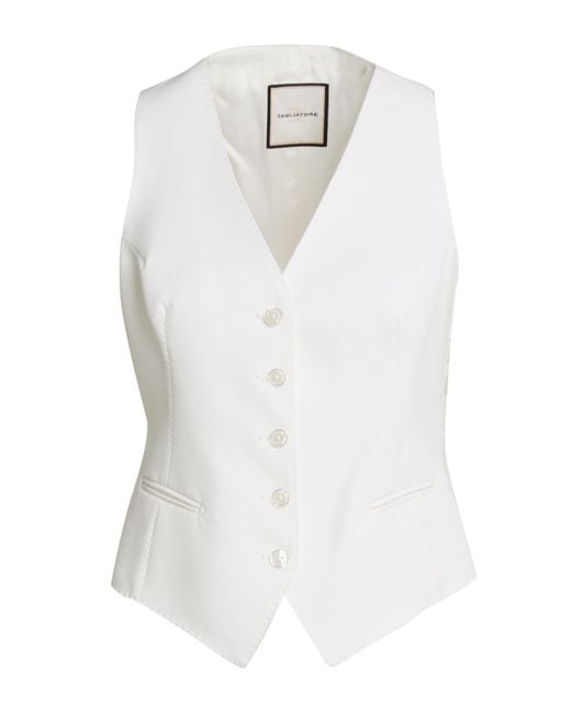 Tagliatore White Ivory Tailored Vest Polyester, Elastane