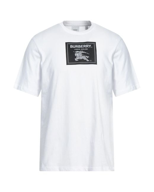 T-shirt in jersey di cotone stretch con logo applicato di Burberry in White da Uomo