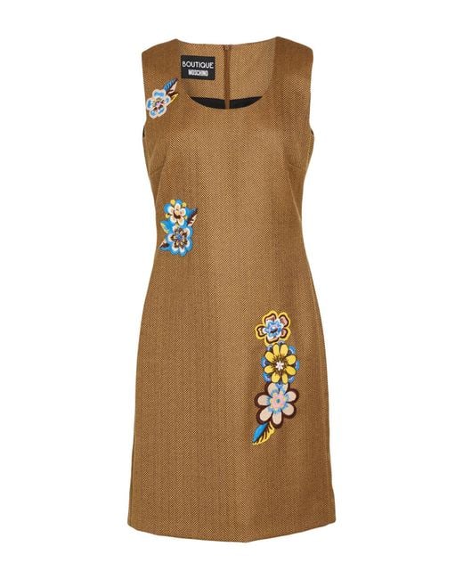 Boutique Moschino Natural Camel Mini Dress Virgin Wool