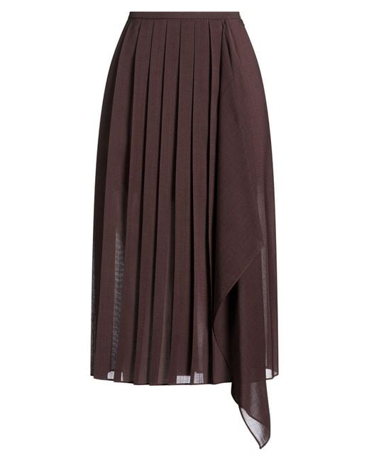Brunello Cucinelli Brown Chocolate Midi Skirt Polyester, Virgin Wool