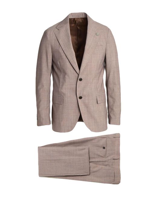 Lardini Brown Suit Wool, Polyester, Elastane for men