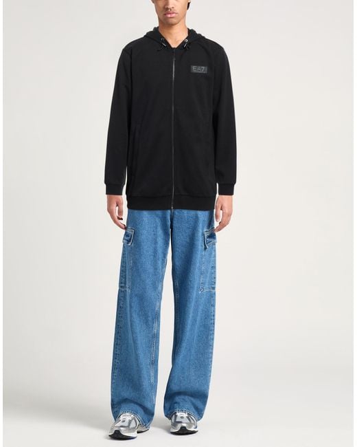 EA7 Black Sweatshirt Polyester, Cotton, Elastane for men