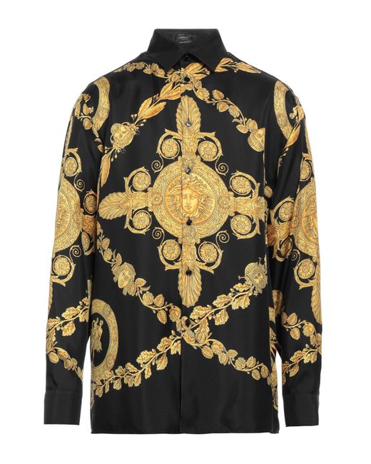 Versace Black & Gold Maschera Baroque Silk Shirt for men