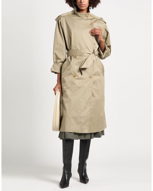 Sandro Natural Khaki Overcoat & Trench Coat Cotton, Elastane
