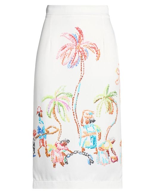 Stella Jean White Midi Skirt Polyester, Elastane