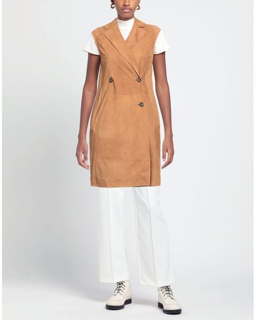 Desa Nineteenseventytwo Natural Camel Overcoat & Trench Coat Leather