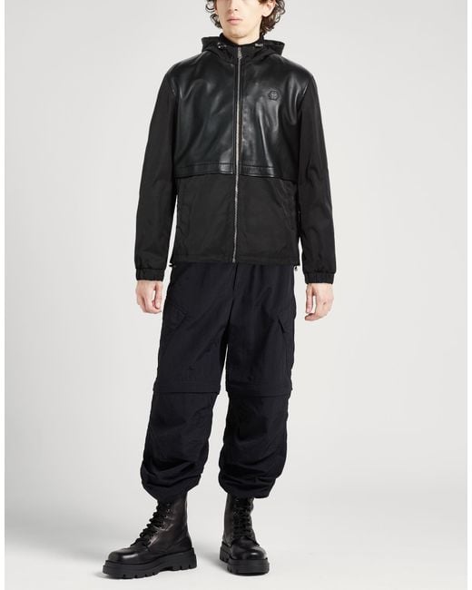 Philipp Plein Black Jacket Lambskin, Polyester for men
