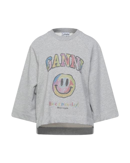 Ganni Gray Sweatshirt Recycled Cotton, Recycled Polyester