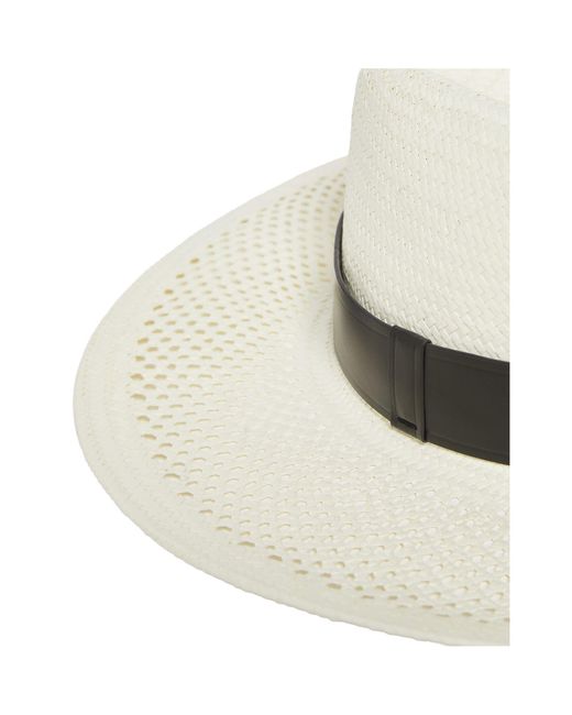 Sombrero Panama con ribetes de piel Max Mara de color White