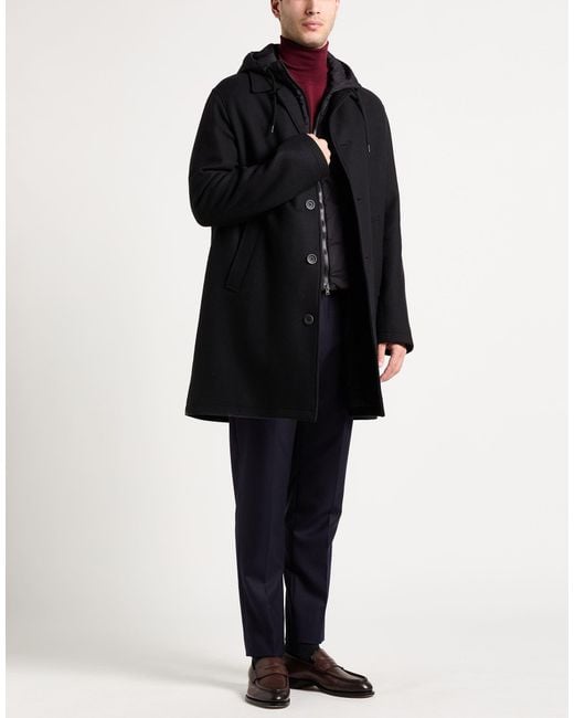 Herno Black Coat Virgin Wool, Polyamide for men