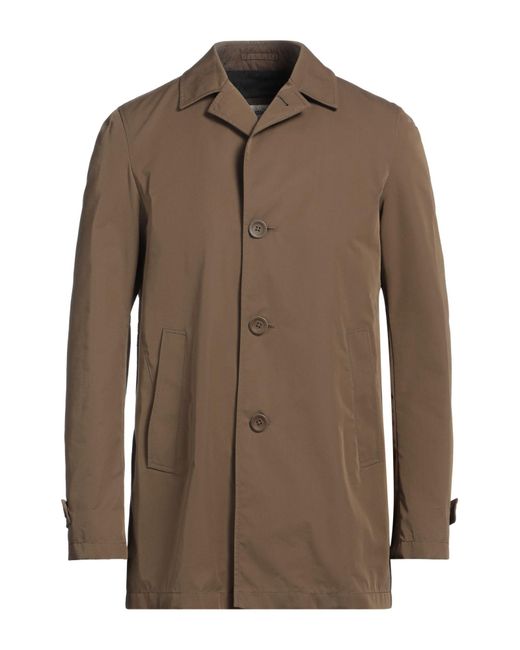 Herno Brown Sand Overcoat & Trench Coat Cotton, Polyamide for men