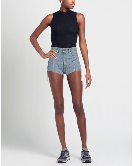 Mugler Blue Denim Shorts Cotton, Elastomultiester, Glass