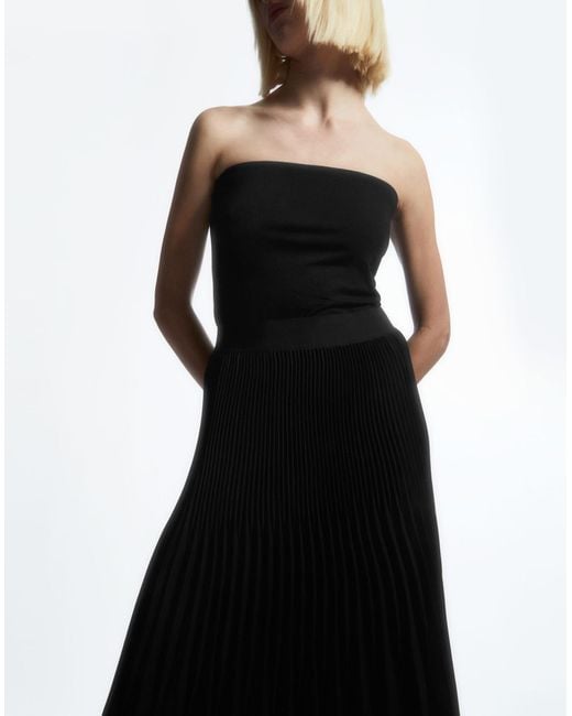 COS Black Pleated Midi Skirt