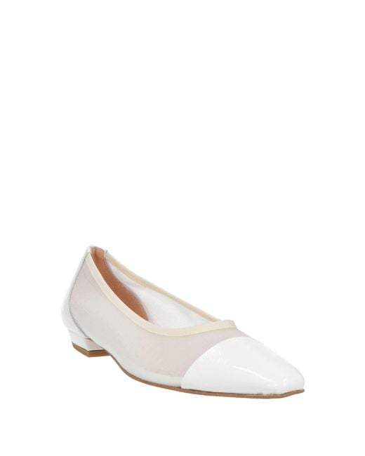 Zinda White Ballet Flats Leather, Textile Fibers