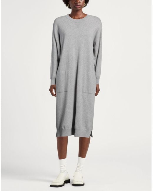 Peserico Gray Midi Dress Virgin Wool, Silk, Cashmere, Metallic Fiber
