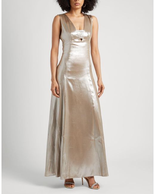 Peserico Natural Embellished Viscose Maxi Gown