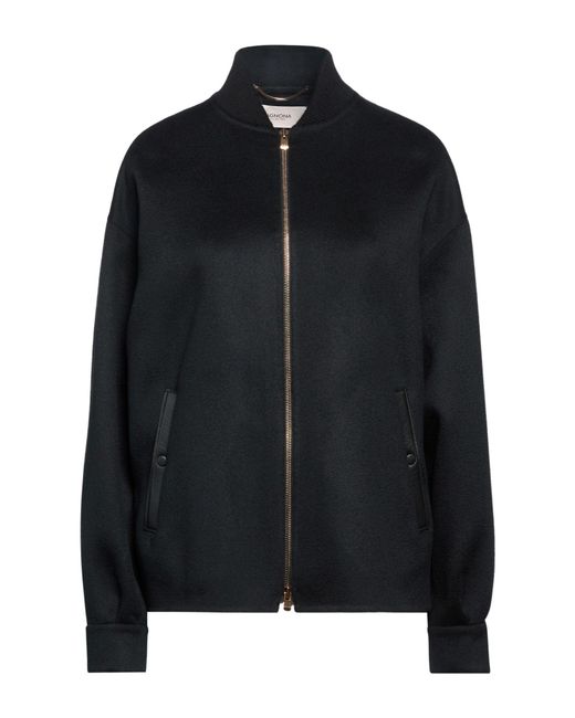 Agnona Black Jacket Cashmere, Ovine Leather, Metal