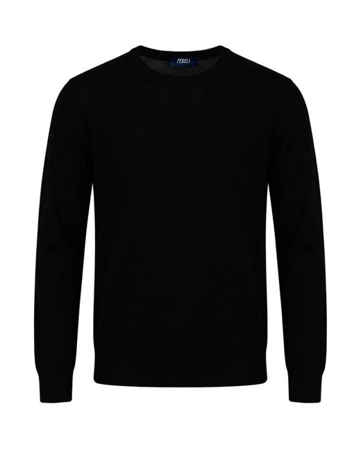 Fedeli Black Sweater Virgin Wool for men