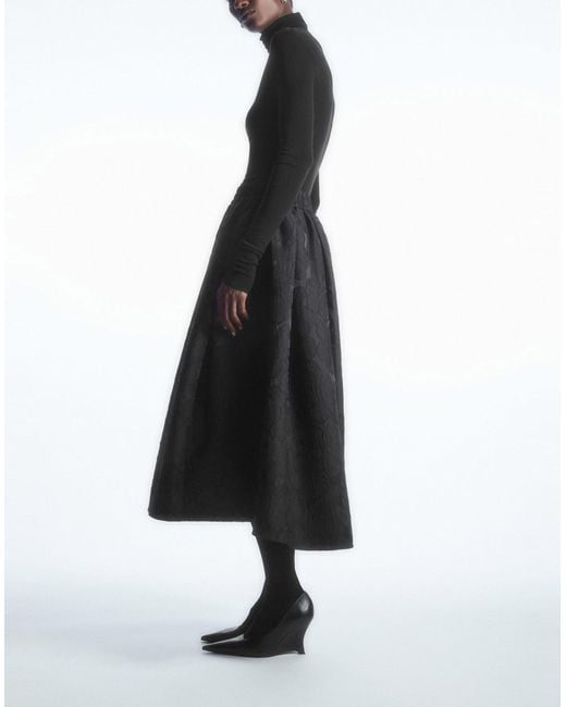 COS Black Floral-jacquard A-line Midi Skirt