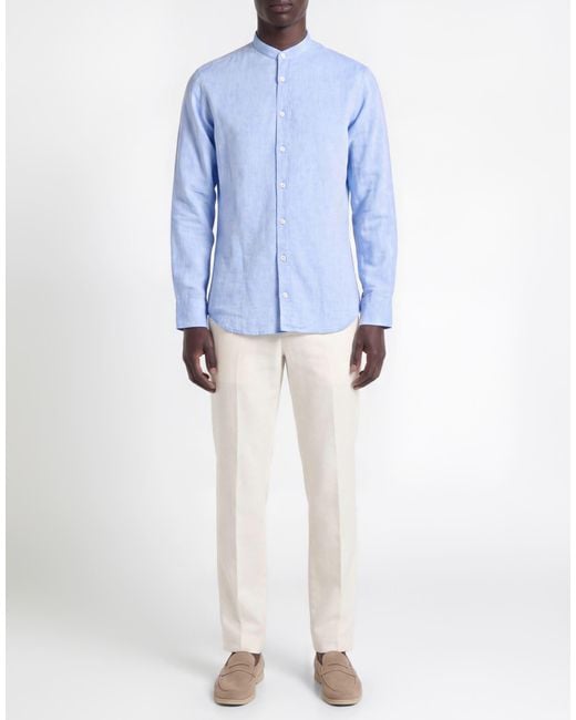 BASTONCINO Blue Azure Shirt Linen, Cotton for men