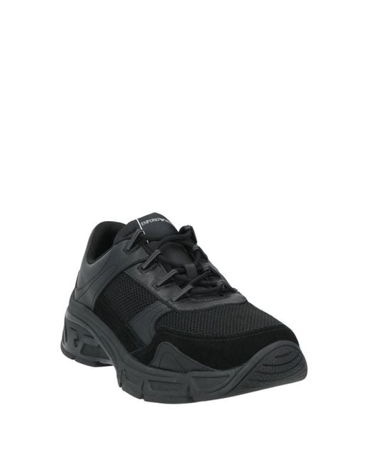 Emporio Armani Black Sneakers Leather, Textile Fibers for men
