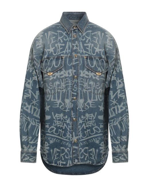 Versace Jeans Couture Blue Logo-Print Denim Trucker Jacket for men