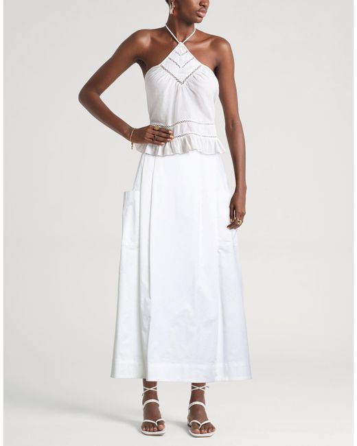 Alpha Studio White Midi Skirt Cotton, Elastane