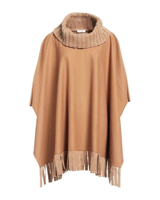 Panicale Brown Camel Cape Cashmere, Wool, Silk, Polyester