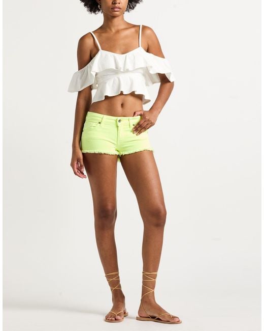 Please Yellow Lime Denim Shorts Cotton, Elastane