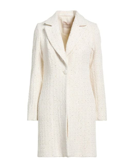 Rinascimento White Ivory Coat Polyester, Cotton, Viscose, Metal Fiber