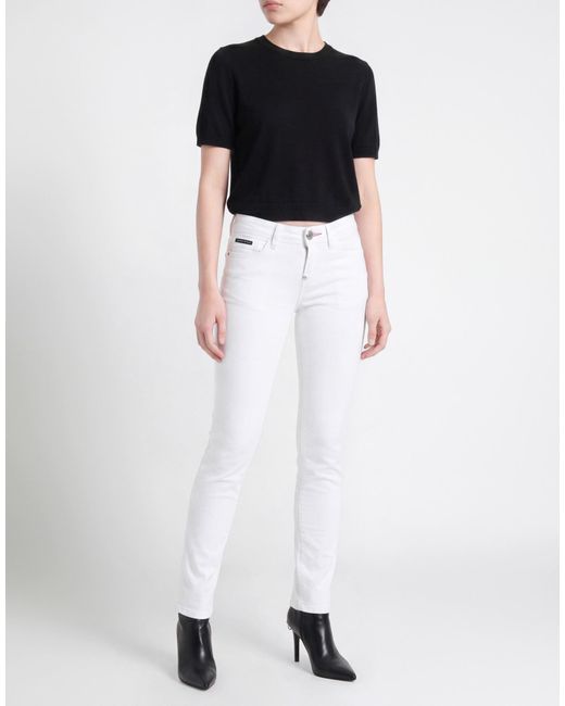 Philipp Plein White Jeans Cotton, Elastomultiester, Elastane