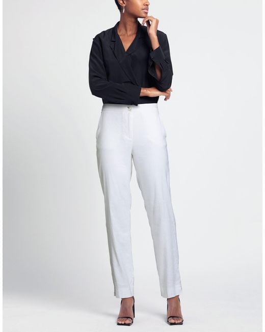 ALESSIA SANTI White Ivory Pants Linen, Viscose, Elastane