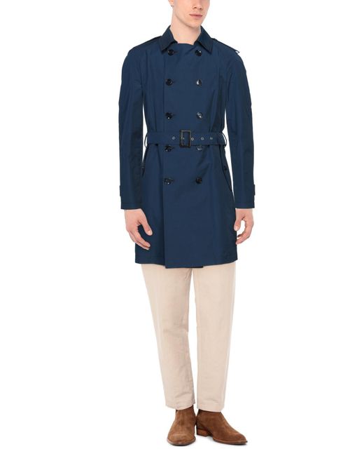Daniele Alessandrini Blue Midnight Overcoat & Trench Coat Polyester, Cotton for men
