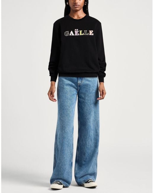 Gaelle Paris Black Sweatshirt Cotton, Polyester, Elastane