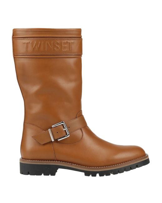 Twin Set Brown Camel Boot Leather