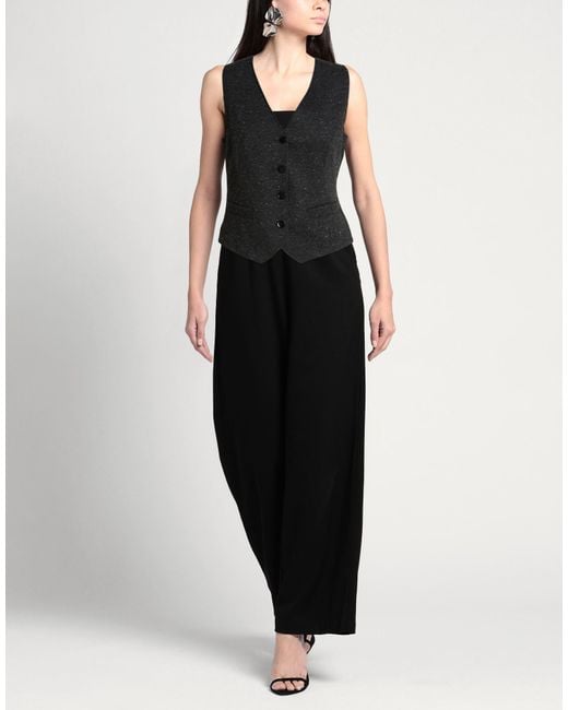 European Culture Black Charcoal Tailored Vest Viscose, Polyester, Polyamide, Silk, Elastane