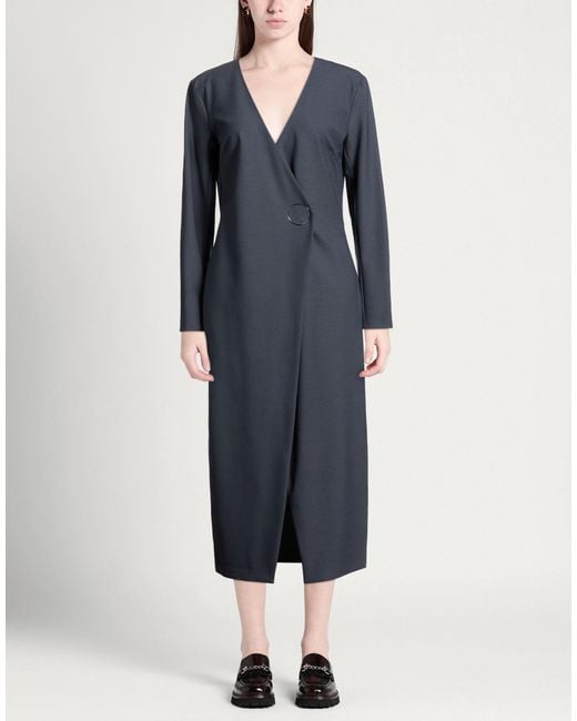 Patrizia Pepe Blue Midi Dress Polyester, Virgin Wool, Elastane